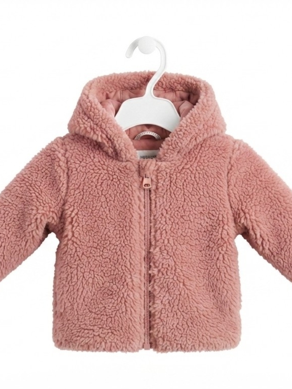 Cozy Plush Hooded Baby Jacket - Dusty Rose